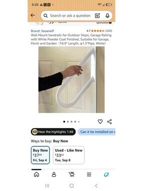 Seuenlf U-Shaped Wall Mount Handrail for Outdoor Steps, Garage Railing with Pola